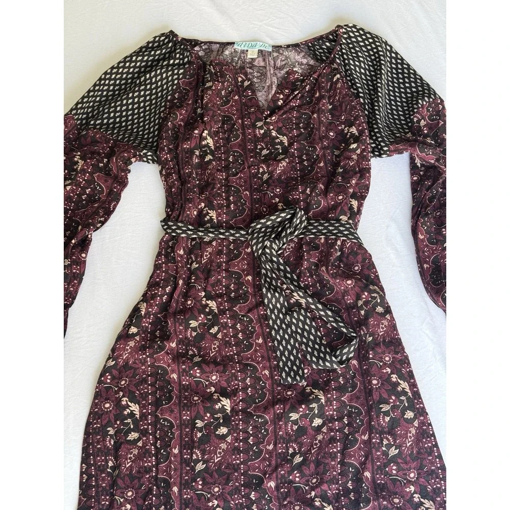 Women's Mid-length Dress Printed, S Long-Sleeve Boho V Neck Dress - Picture 2 of 4